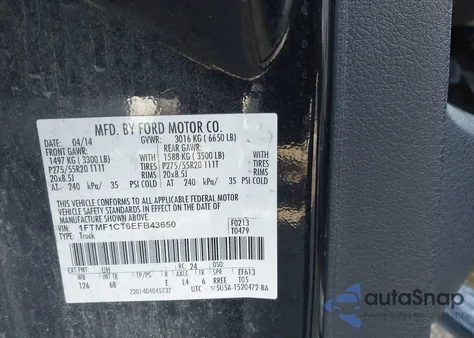 2014 Ford F-150 Fx2 z USA, uszkodzony, nr VIN 1FTMF1CT6EFB43650